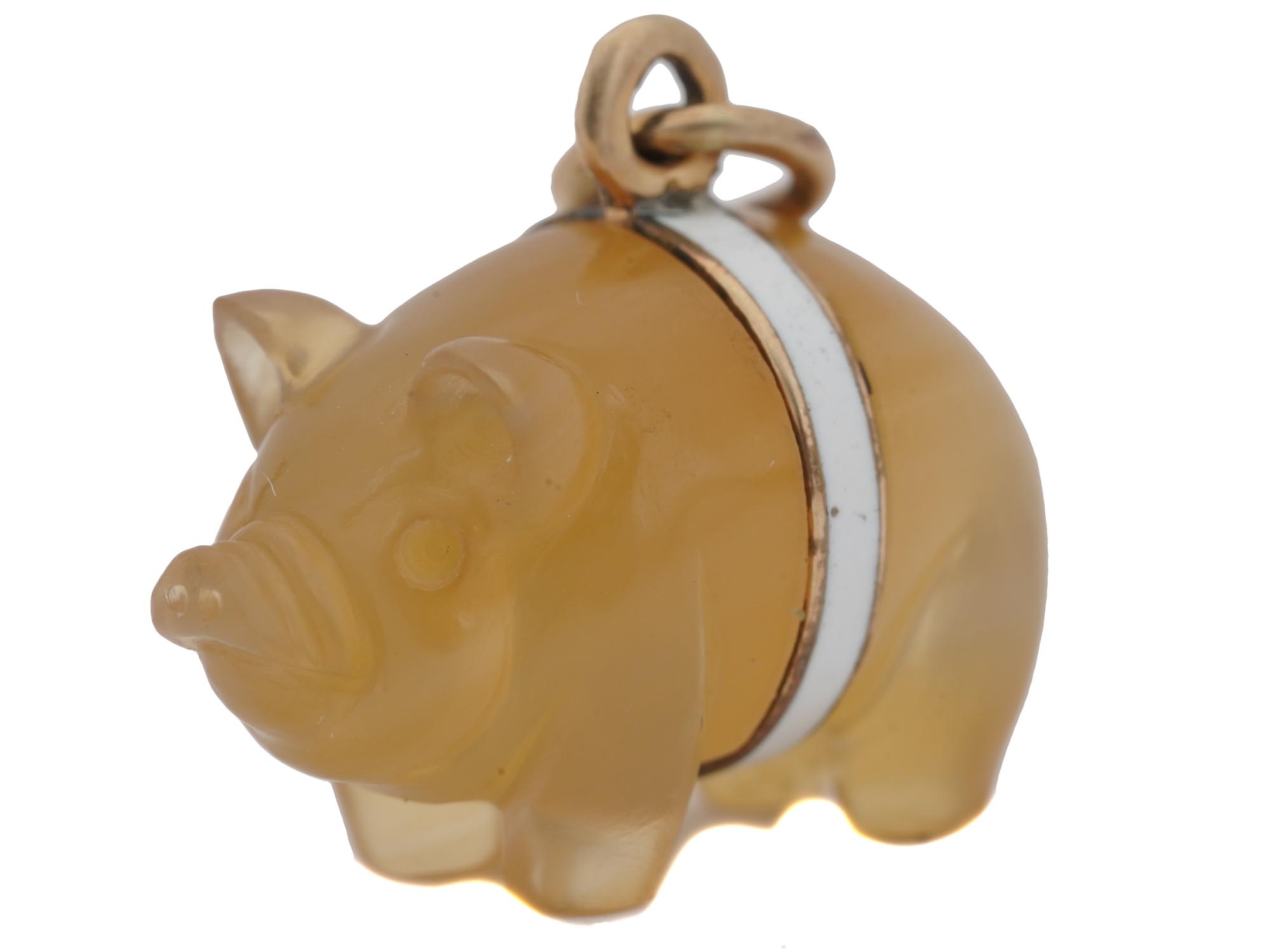 RUSSIAN GOLD AND HARD ENAMEL PENDANT OF A PIG PIC-2